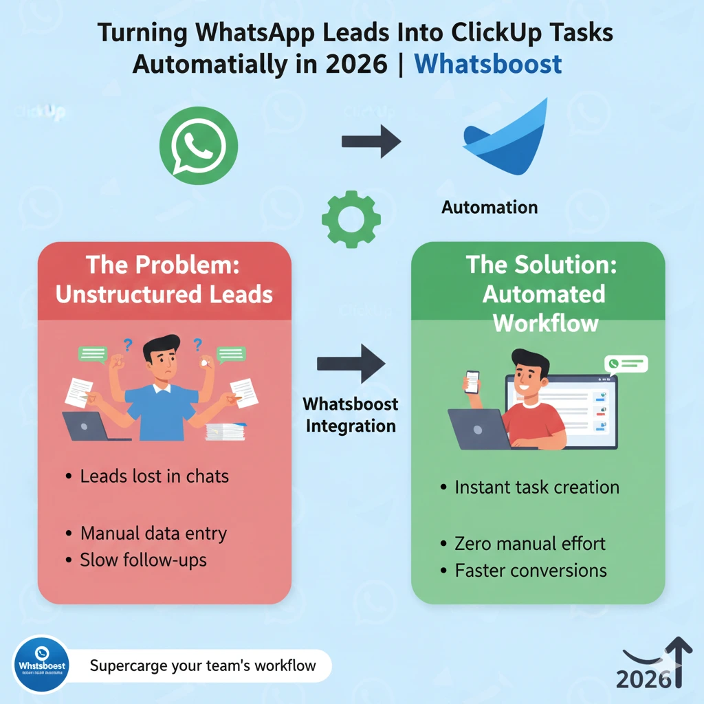 Turning WhatsApp Leads Into ClickUp Tasks Automatically in 2026 | Whatsboost