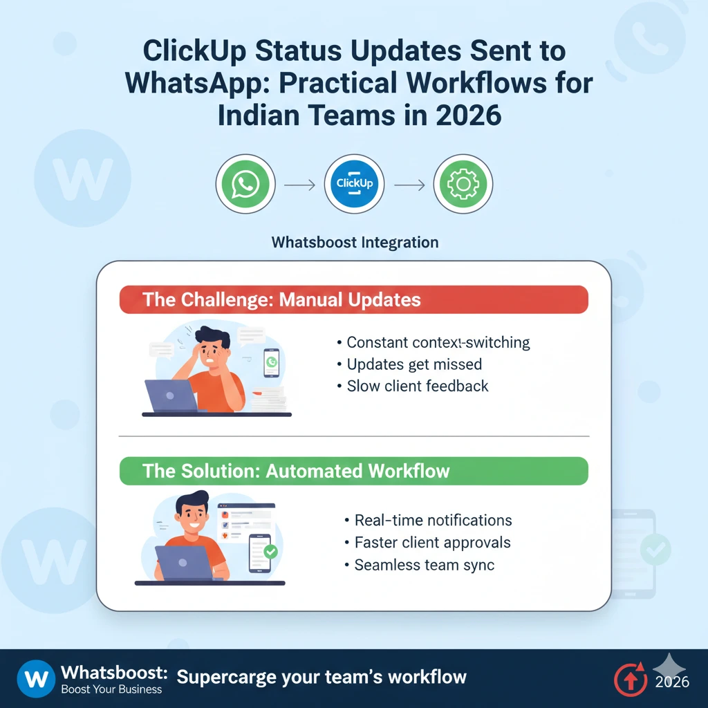 ClickUp Status Updates Sent to WhatsApp: Practical Workflows for Indian Teams in 2026 | Whatsboost