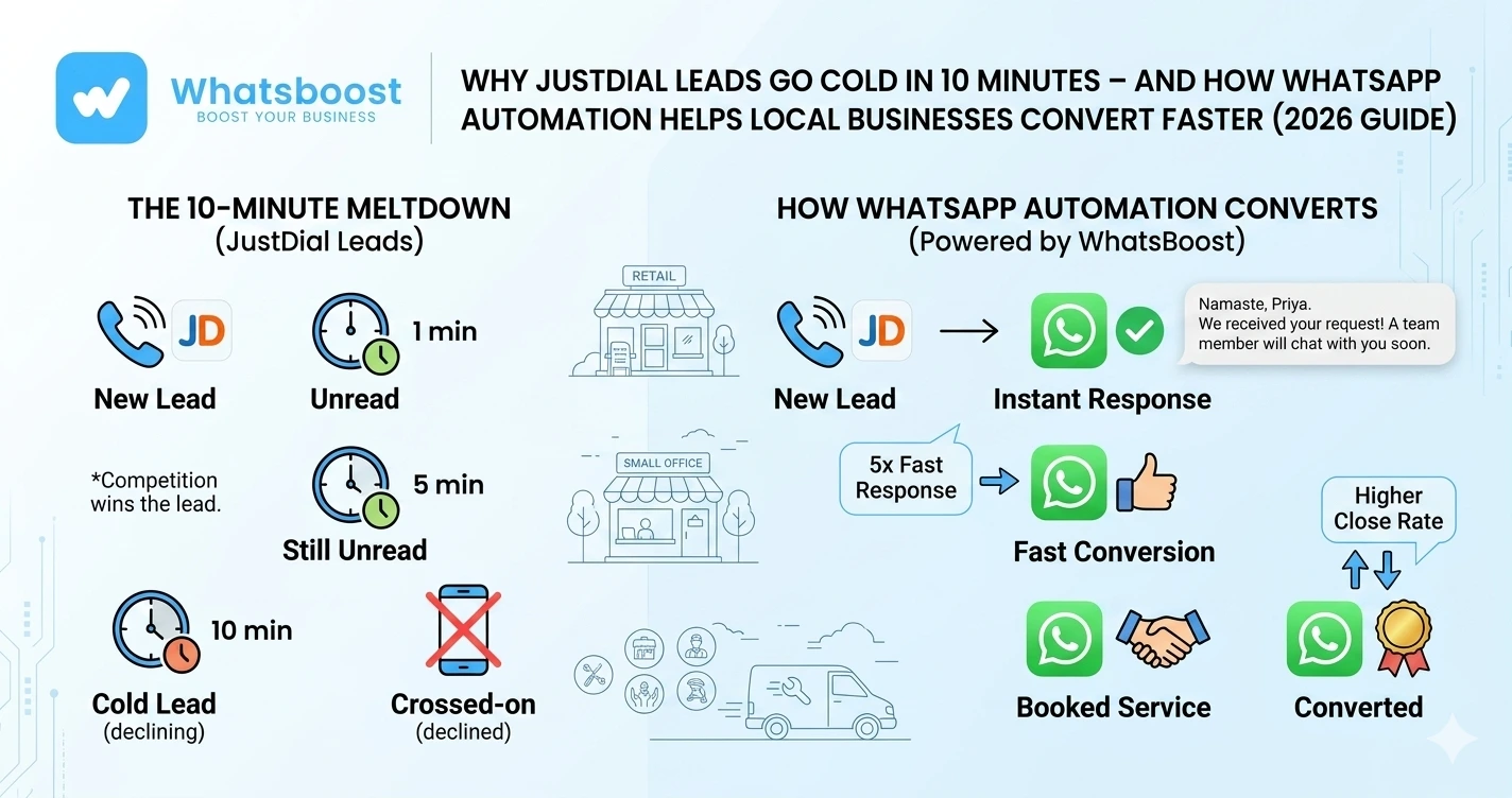 Why JustDial Leads Go Cold in 10 Minutes — And How WhatsApp Automation Helps Local Businesses Convert Faster (2026 Guide)