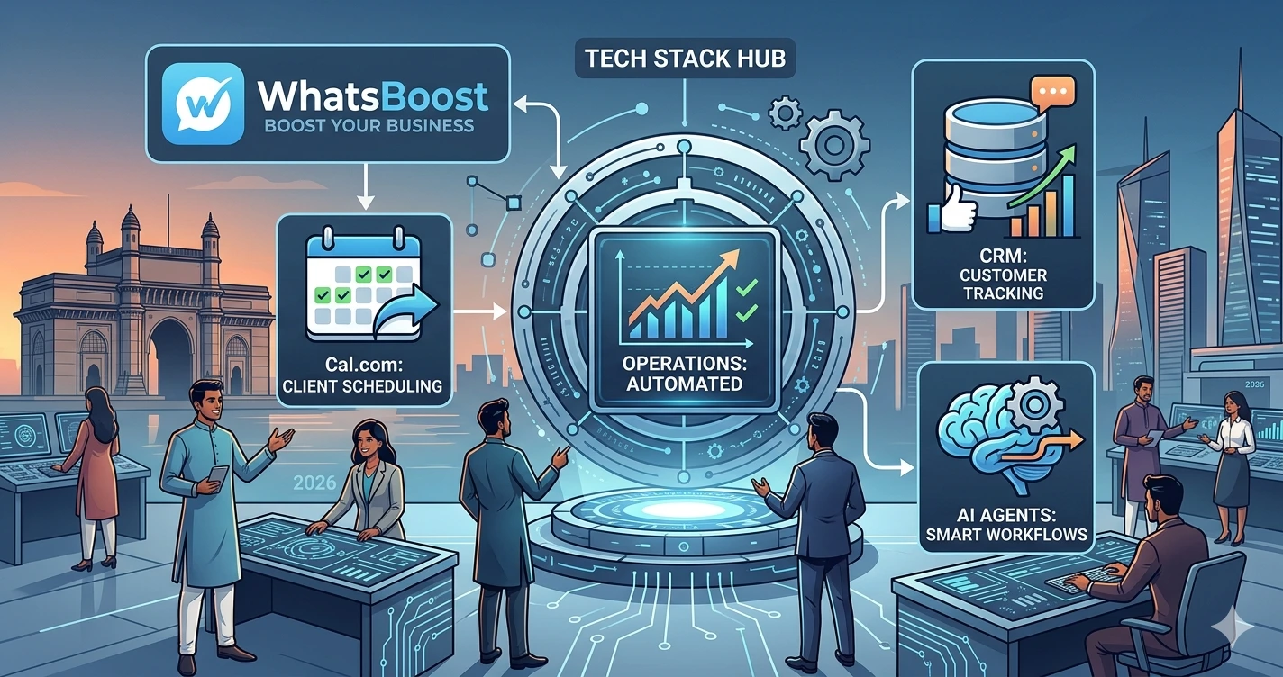 The Modern Business Tech Stack: Cal.com, WhatsBoost Automation, CRM, and AI Agents